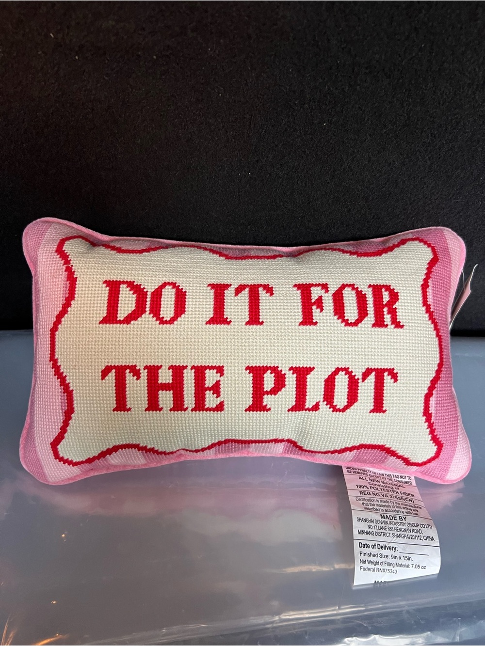 VIRAL Embroidered Needlepoint Pillow, Book Themed, NWT